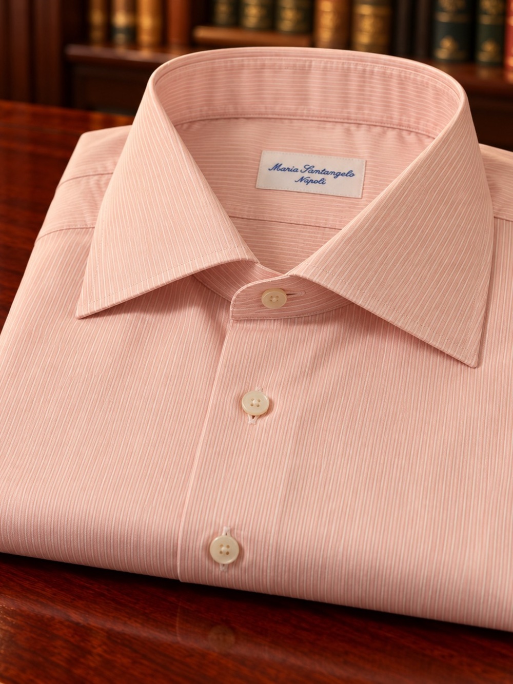 Maria Santangelo Pale Pink w/ Fine Stripe Dress Shirt Handmade in Napoli